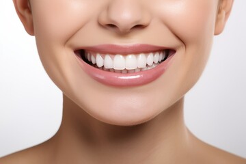 Obraz premium Beautiful white smile close up. Female white teeth close up, tooth whitening concept or toothpaste advertising.generative ai 