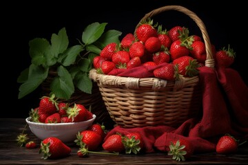 Basket fresh strawberries. Generate Ai