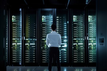 image engineer at work in the server room