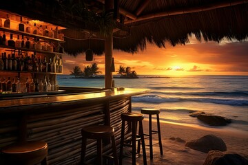 Inviting Beach bar sunset outdoor. Generate Ai - obrazy, fototapety, plakaty