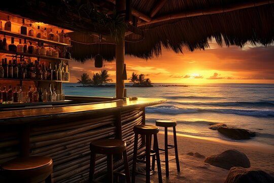 Inviting Beach bar sunset outdoor. Generate Ai