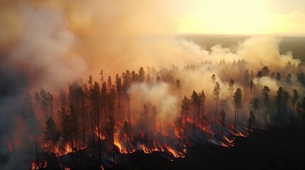 Fototapeta na wymiar Aerial photography of burning forest fires