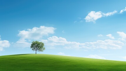 A tree on the lawn in front of a blue sky background