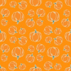 Autumn harvest vegetable seamless pumpkins pattern for wrapping paper and fabrics and linens and kids clothes