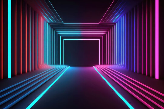 Colorful light-emitting line display space, ai generated