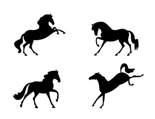 Vector silhouettes, cute horses in graceful poses