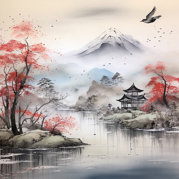 Contemporary Japanese Ink Wash Art for Sale