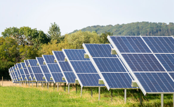 Solar Farm panels,producing green energy,in the Cotswolds area of Gloucestershire,England, United Kingdom.
