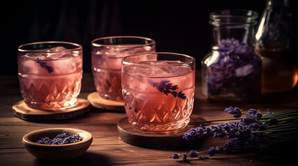 Lavender cocktails. Created with Generative AI technology.