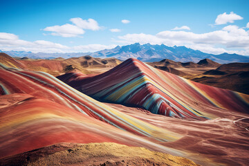 Mountain of Seven Colors known as Vinicunca or Rainbow. Mountain of rainbows that reflect a mesmerizing spectrum of colors. Impressive visual spectacle of nature.