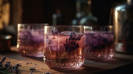 Lavender cocktails. Created with Generative AI technology.