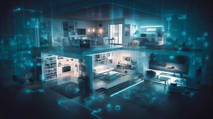 the concept of the Internet of Things with an image of a smart home, featuring various connected devices and appliances AI	
 - obrazy, fototapety, plakaty