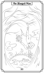 the illustration - card for tarot - The hanged man card.
