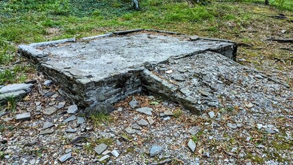 abandoned foundation in the forest