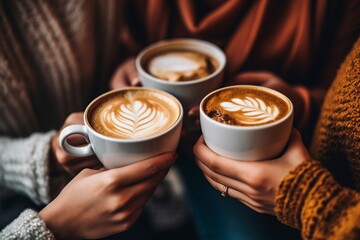 image group of female friends drinking coffee