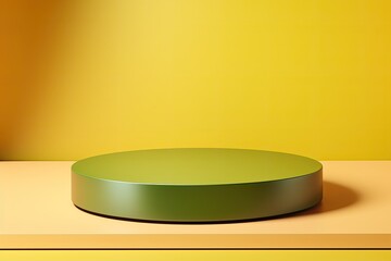 iridescent podium close shot yellow backg studio with green olive