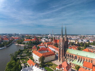 Fototapeta na wymiar Summer cityscape of Tumski Island (Ostrów Tumski) in Wroclaw, Poland (Lower Silesia)
