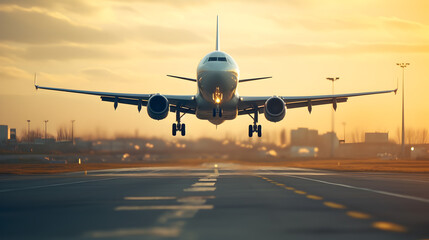 Airplane Landing at Sunset - High-Resolution