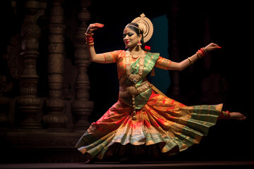 Kuchipudi (Andhra Pradesh, India) - Classical dance form combining dance, mime, and storytelling, known for its quick footwork and dramatic expressions (Generative AI)