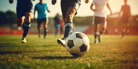 Obraz na płótnie Canvas Team of soccer players playing soccer. Generative AI
