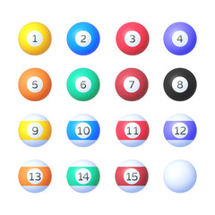 Realistic 3d ball billiard set for game background design. Isolated vector illustration
