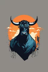 Zelfklevend Fotobehang  Furious raging black bull, sketch style vector illustration for poster or tshirt design © yahya