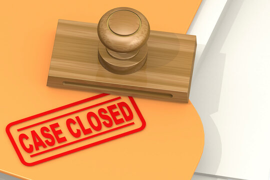 Case closed stamp with yellow folder
