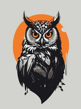 owl head with feathers, with colorful eyes, vector illustration