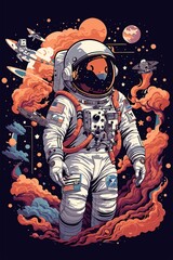 Fototapeta premium Astronaut with space, astronaut in galaxy, moon and space. Vector illustration