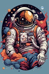 Astronaut with space, astronaut in galaxy, moon and space. Vector illustration