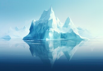 Beautiful and massive iceberg floating in the cold water. Scenic view of sea. Scenic view of the sea in the early morning. Illustration for cover, card, postcard, interior design, decor or print.