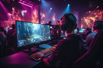 Gamers participating in an esports tournament from the comfort of their own homes. Generative Ai.