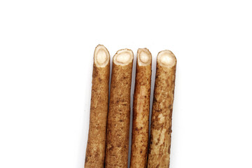 Burdock Root (Gobo) on white background.