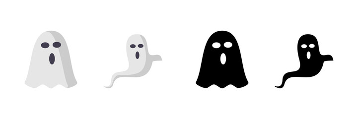 
Isolated cute ghost, Halloween Vector icon concept, Cartoon Ghost, Spooky vector, White ghost with black eyes, Isolated ghost icon with flat color style and Silhouette black fill.
