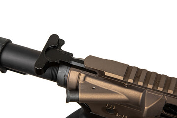 Modern automatic rifle in bronze color. Weapons for police, special forces and the army. Assault...