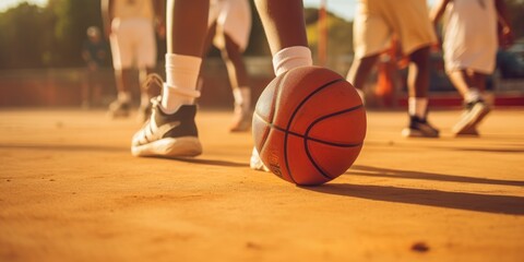 Naklejka premium Team of players plays basketball. Generative AI