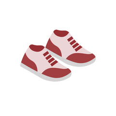 A pair of shoes in red and white, flat design vector illustration
