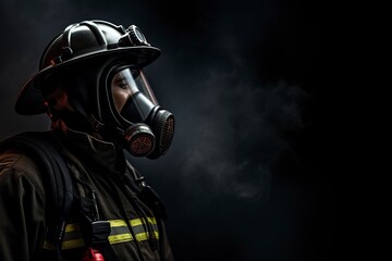 unrecognizable firefighter putting on a gas mask and helmet