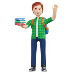 college boy holding books 3d cartoon illustration