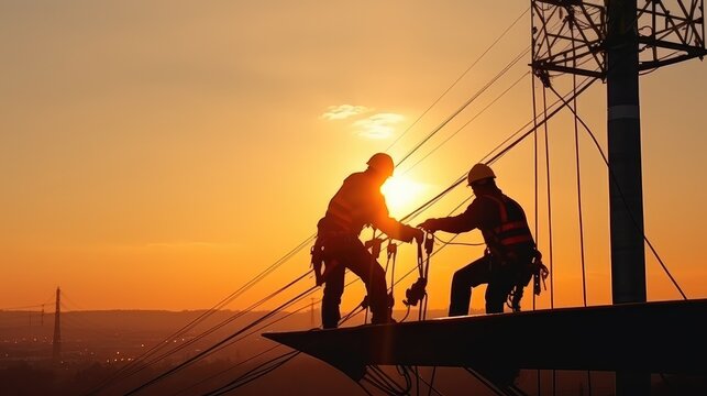 Electrical workers are repairing transmission lines