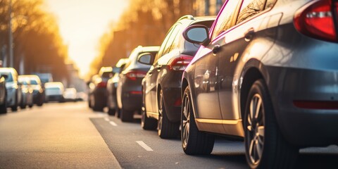 Cars in traffic jam in the center of the city. Generative AI