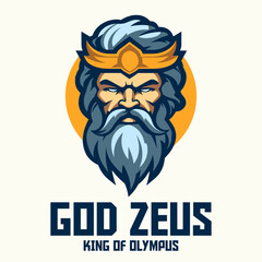 Zeus God Head Mascot Logo: A logo featuring the head of Zeus, the king of the gods in Greek mythology, as a mascot.
