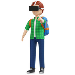 college boy using virtual reality headset 3d cartoon illustration
