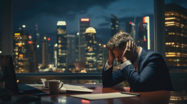 lonely depressed businessman at business his office.