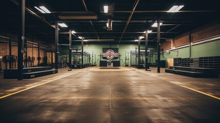 background of an empty crossfit gym. copy space