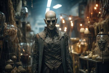 Obraz premium A spooky mask and costume shop with a wide variety of options. Generative Ai.