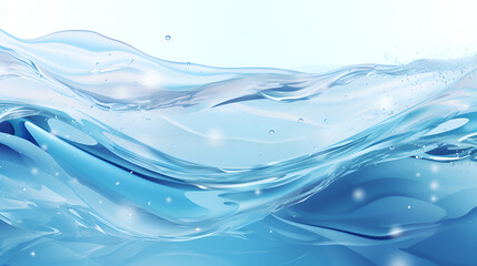 Water wave isolated on a white background. Blue water wave and bubbles for drinking water purification.