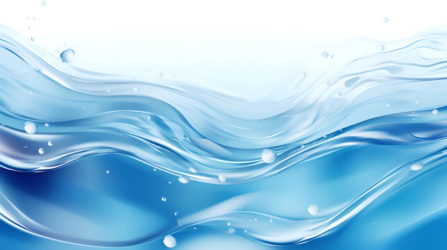 Water wave isolated on a white background. Blue water wave and bubbles for drinking water purification.