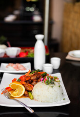 Orange chicken dish with sake 