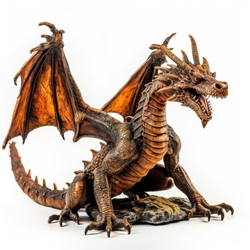 A dragon statue perched on a rocky surface